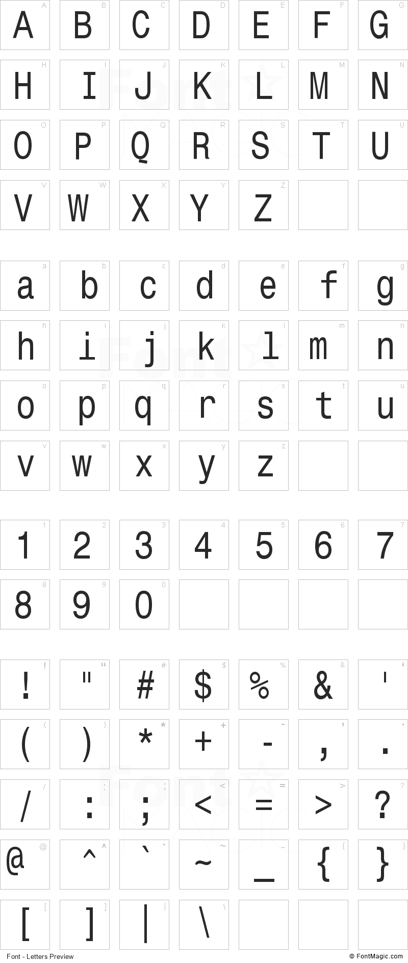 Monospace Typewriter Font - All Latters Preview Chart
